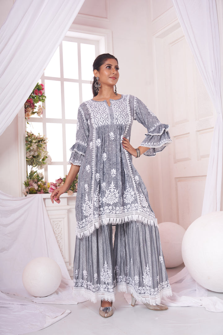 Nargis Muzlin Lace Gharara Set