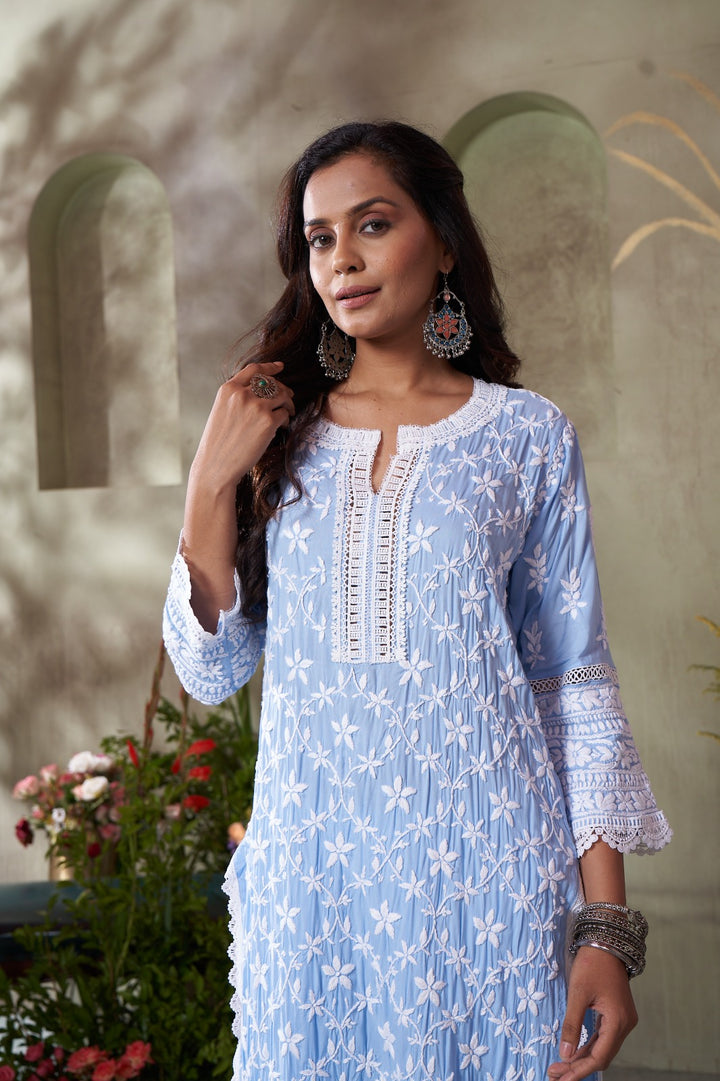 Urwa  jaal Heavy Lace Modal Kurti