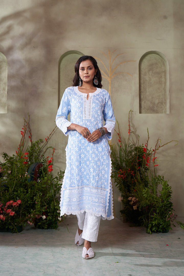 Urwa  jaal Heavy Lace Modal Kurti