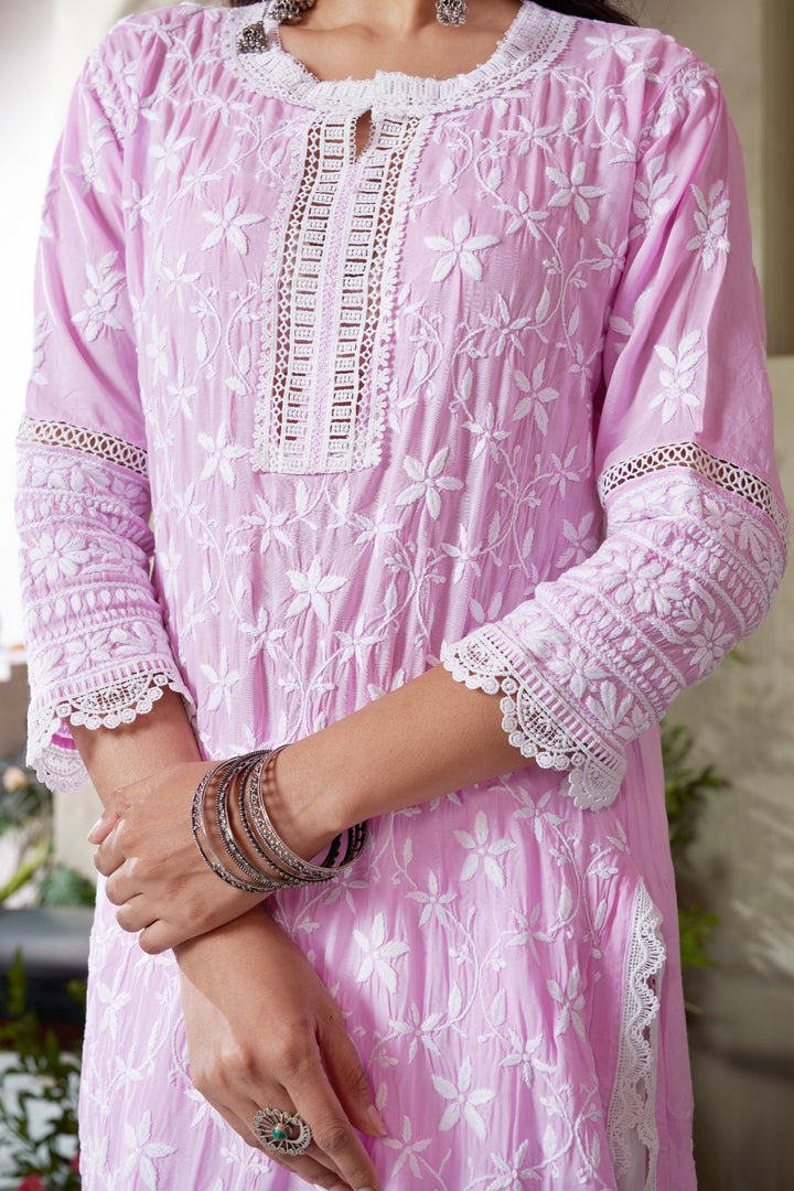 Urwa  jaal Heavy Lace Modal Kurti