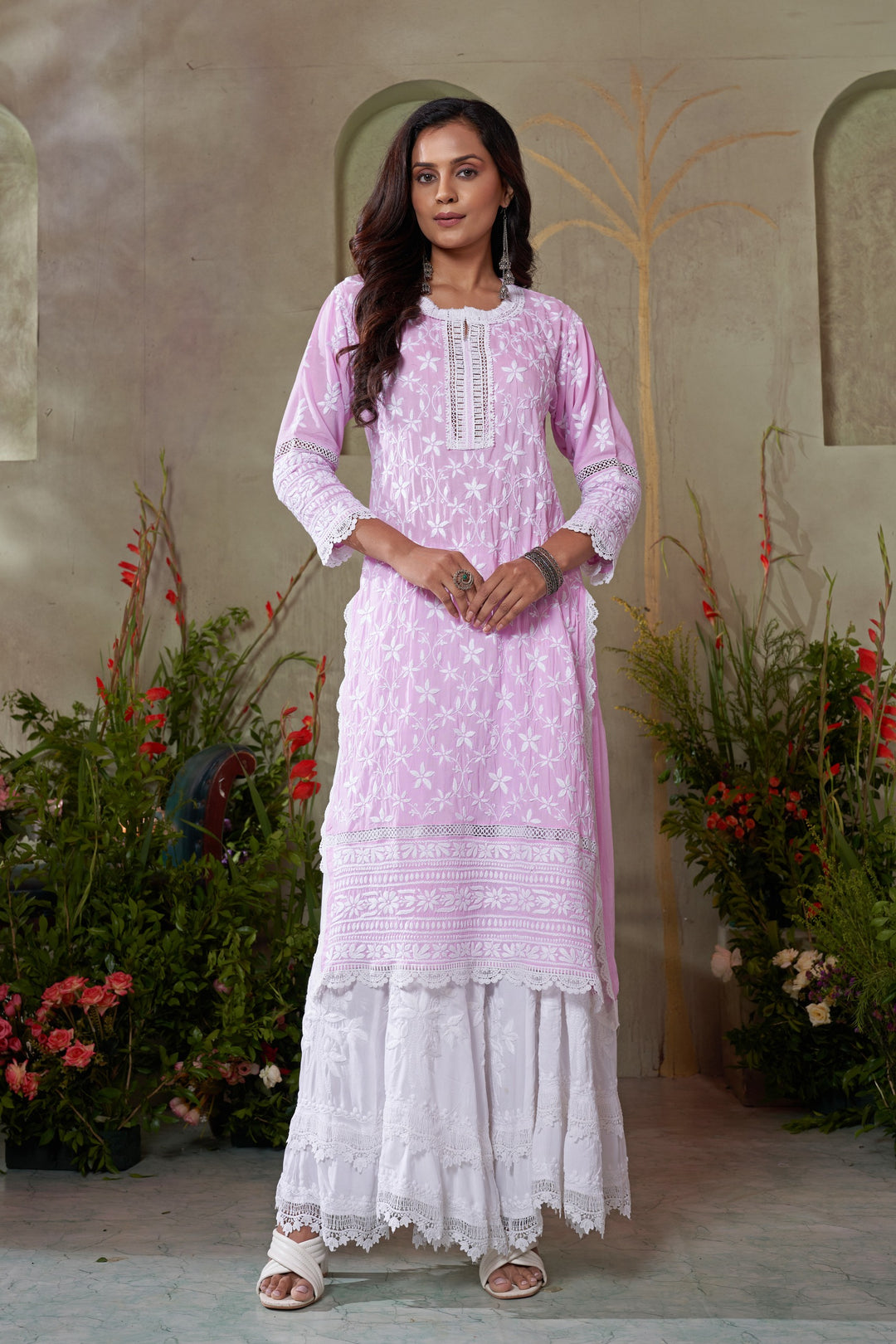 Urwa  jaal Heavy Lace Modal Kurti