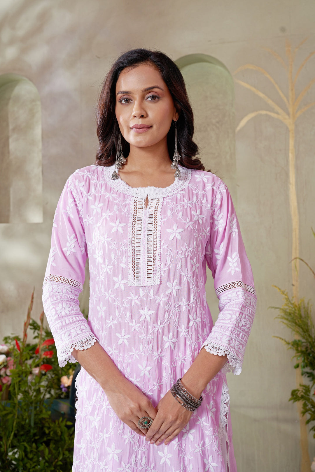 Urwa  jaal Heavy Lace Modal Kurti