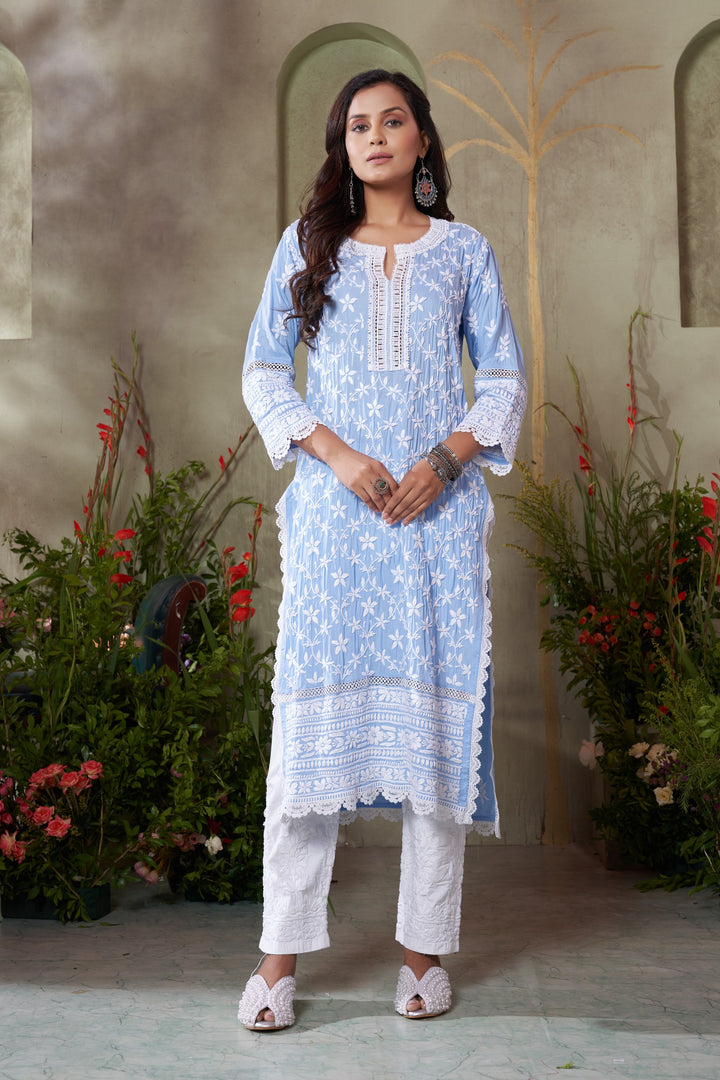 Urwa  jaal Heavy Lace Modal Kurti