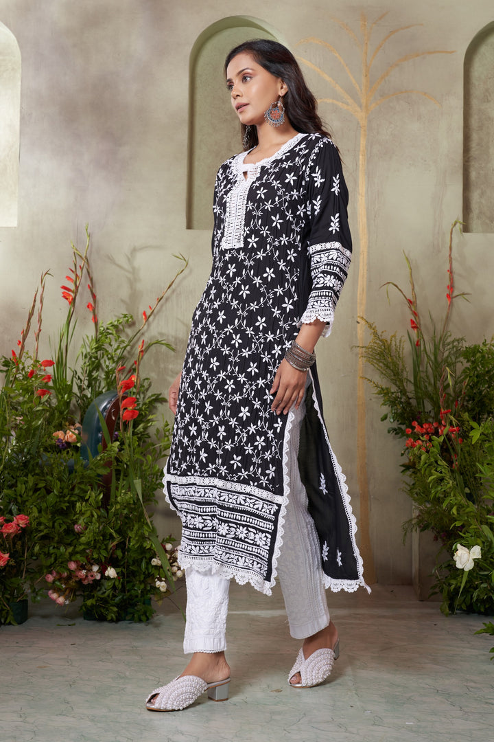 Urwa  jaal Heavy Lace Modal Kurti