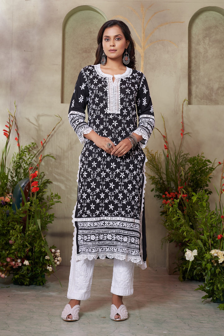 Urwa  jaal Heavy Lace Modal Kurti