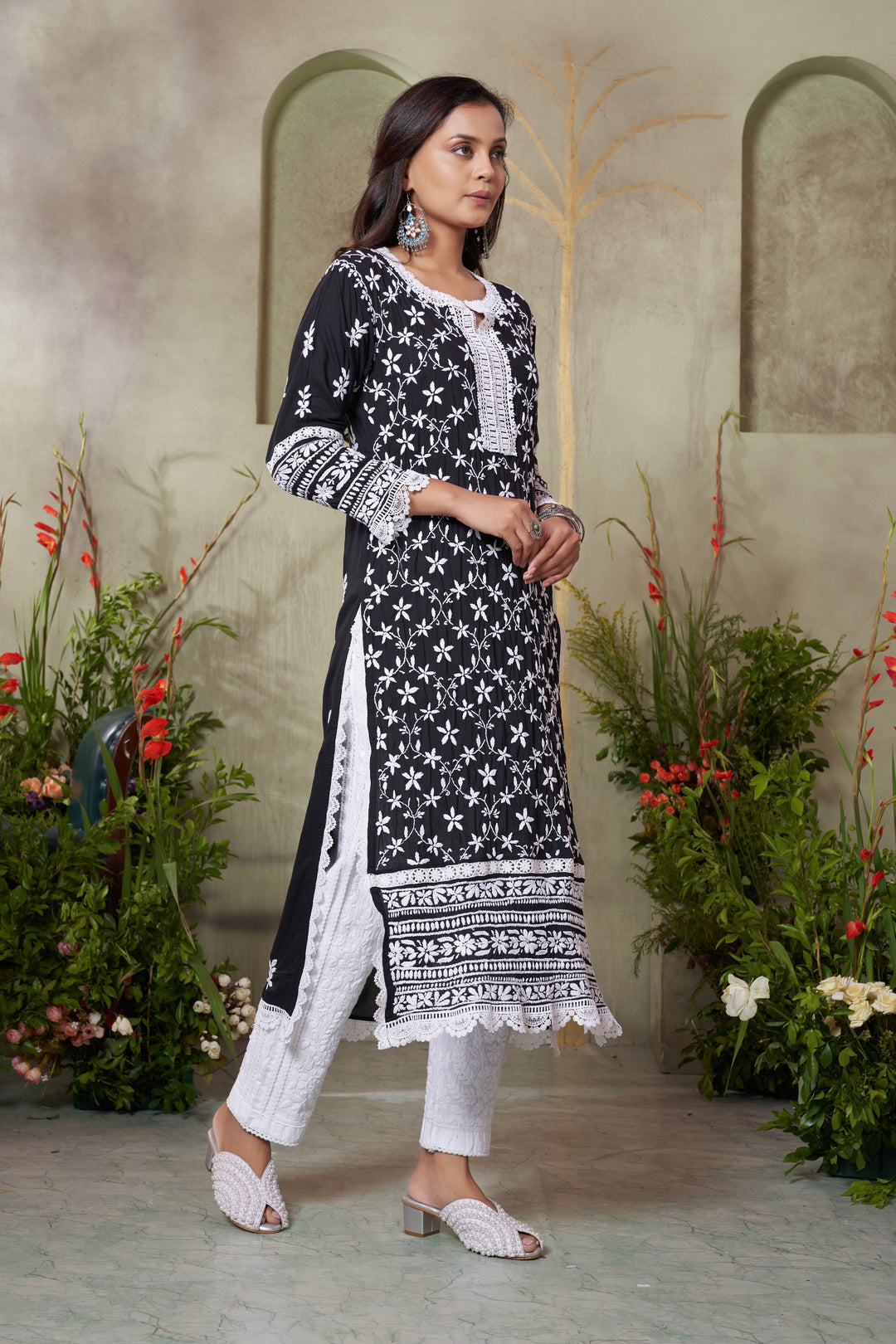 Urwa  jaal Heavy Lace Modal Kurti