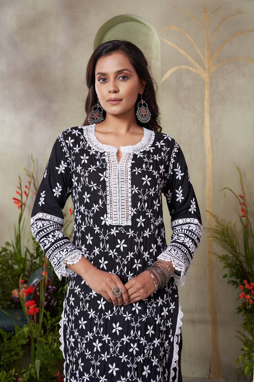 Urwa  jaal Heavy Lace Modal Kurti