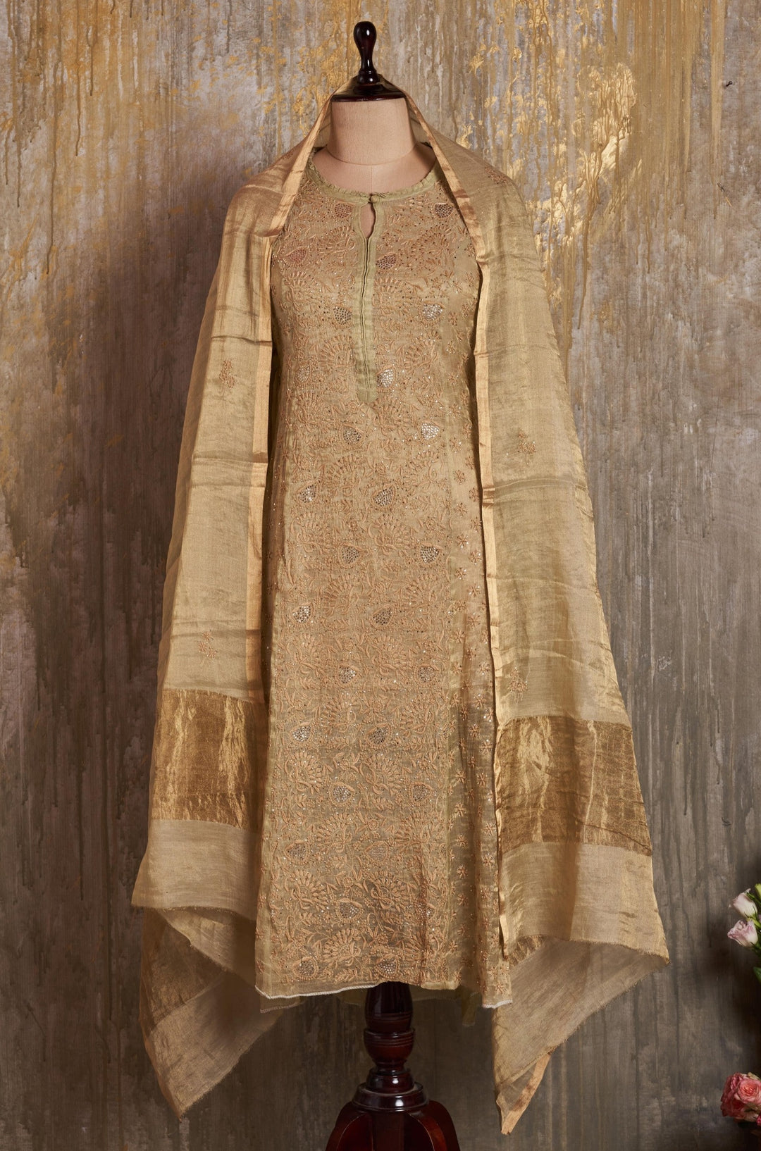 Unstitched Tissue Chanderi Kurti