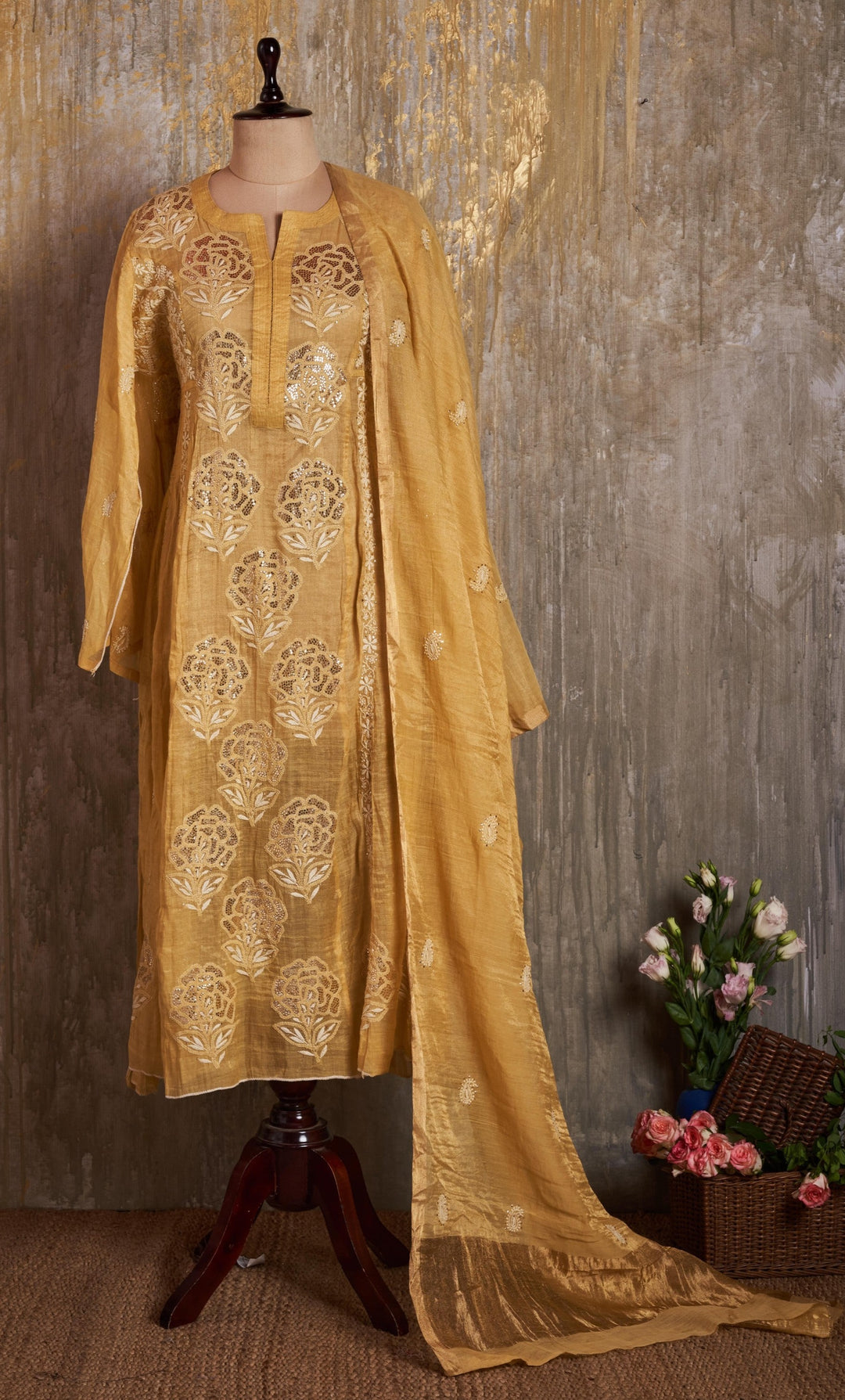 Unstitched Tissue Chanderi Dress