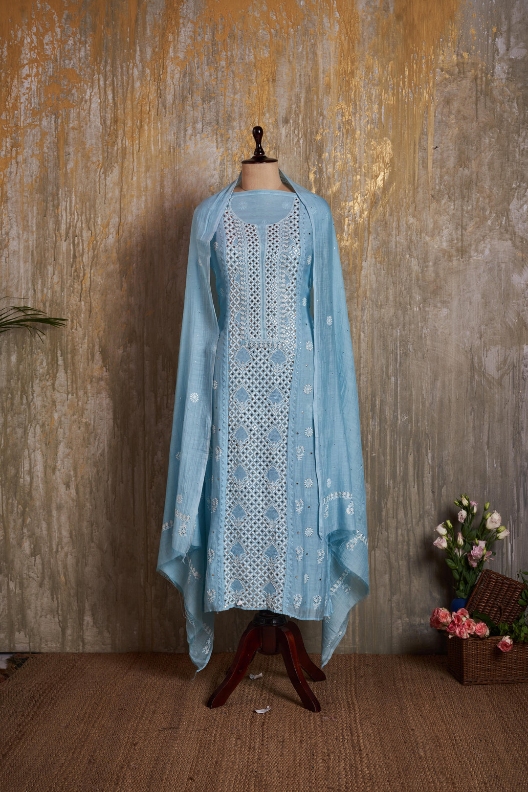 Unstitched Mul Chanderi Dress