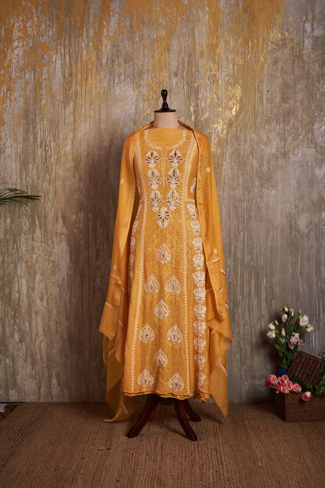 Unstitched Mul Chanderi Dress