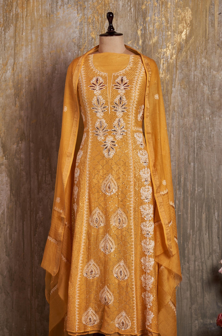 Unstitched Mul Chanderi Dress