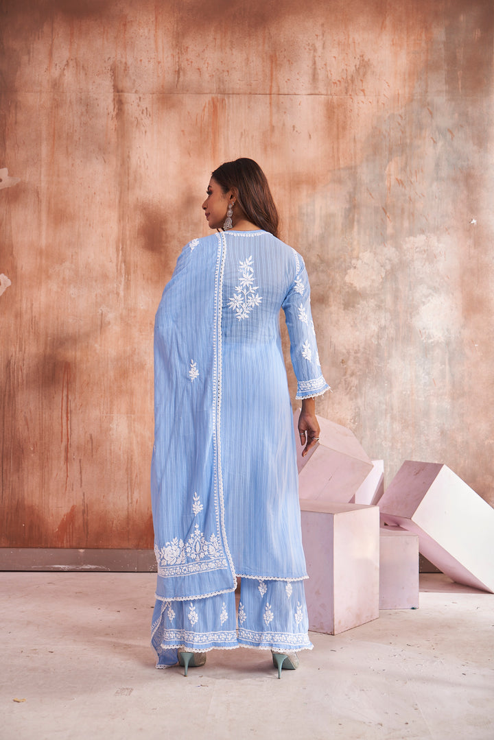 Izah Chikankari Cotton Palazzo Dupatta Set