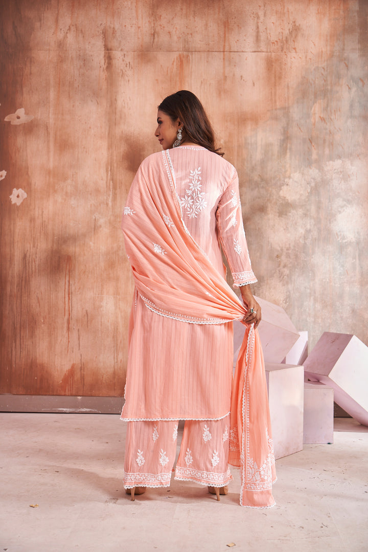 Izah Chikankari Cotton Palazzo Dupatta Set