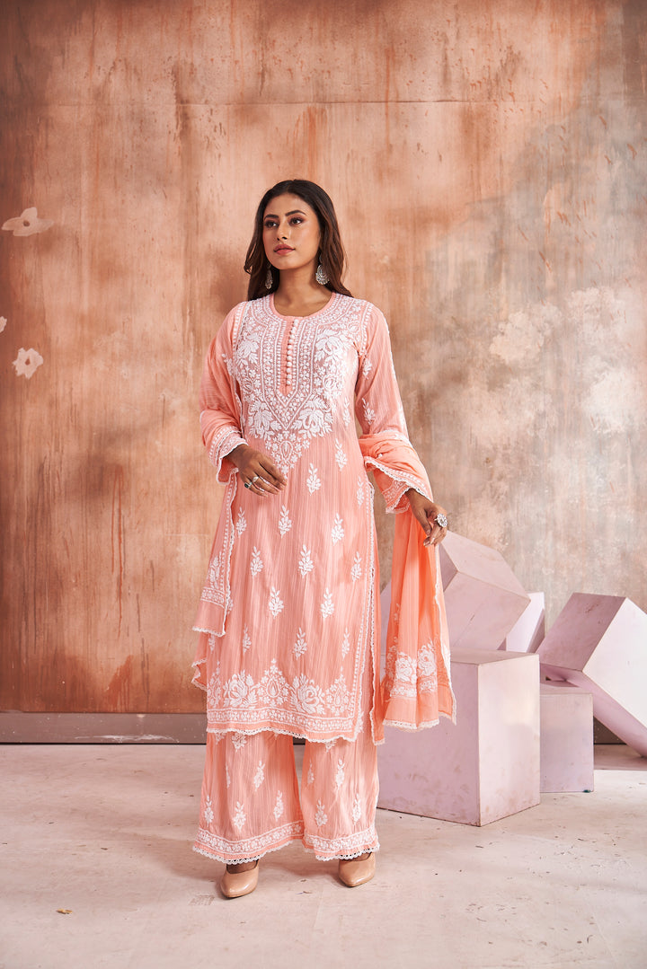 Izah Chikankari Cotton Palazzo Dupatta Set