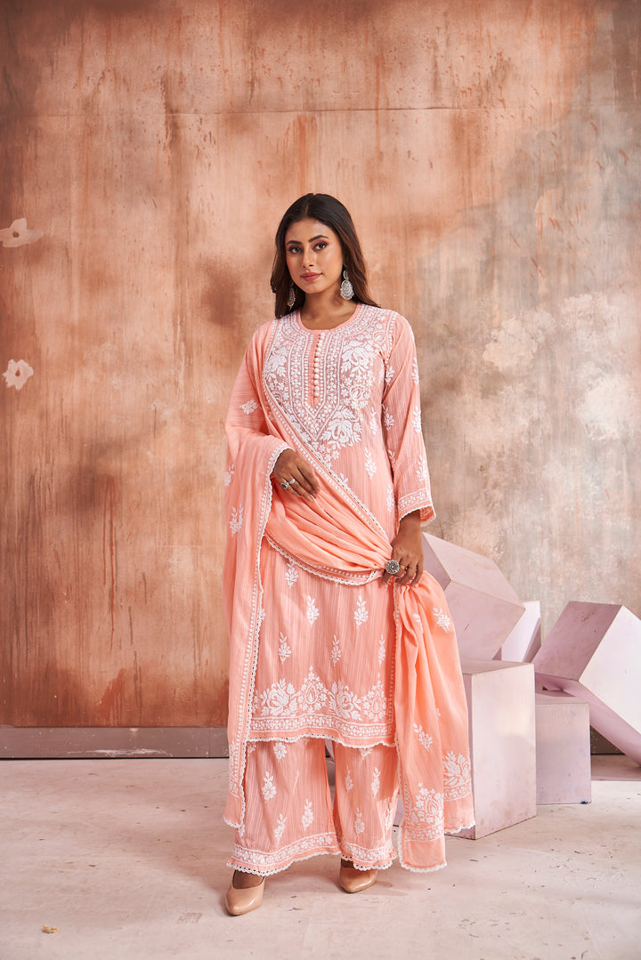 Izah Chikankari Cotton Palazzo Dupatta Set