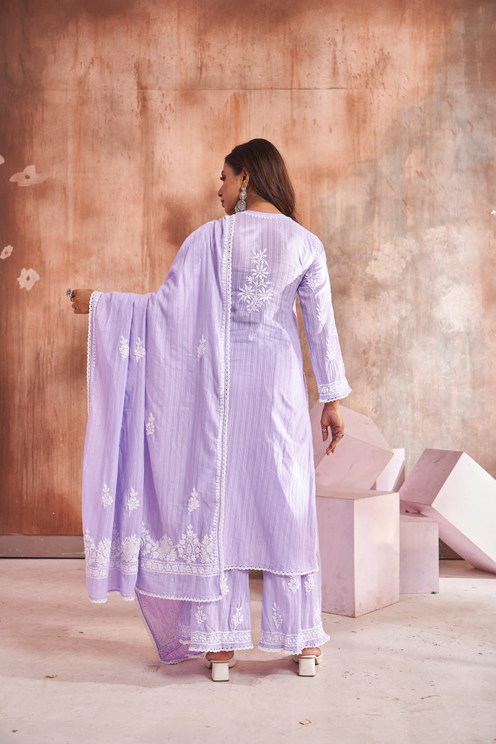 Izah Chikankari Cotton Palazzo Dupatta Set