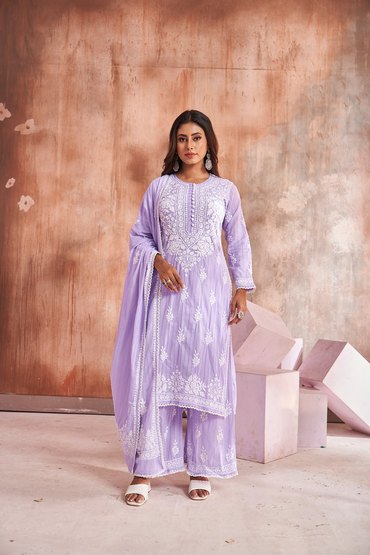 Izah Chikankari Cotton Palazzo Dupatta Set