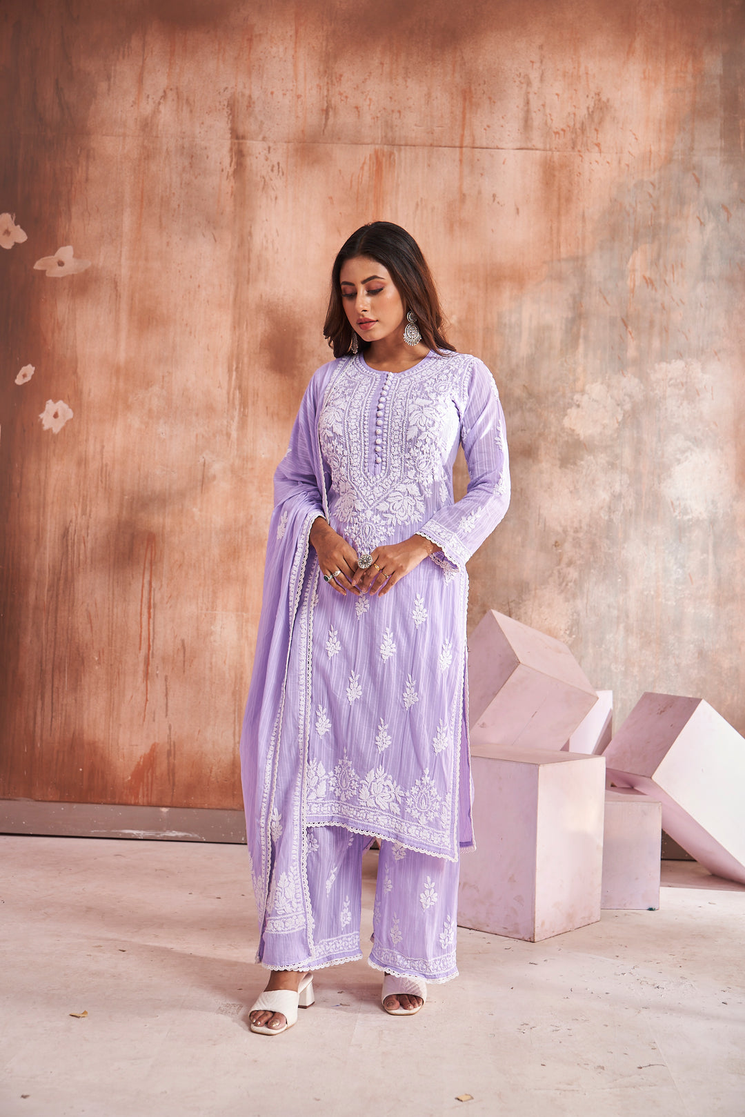 Izah Chikankari Cotton Palazzo Dupatta Set