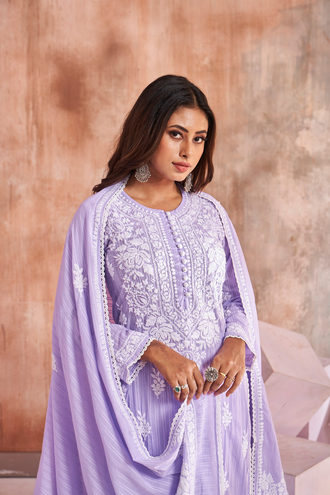 Izah Chikankari Cotton Palazzo Dupatta Set