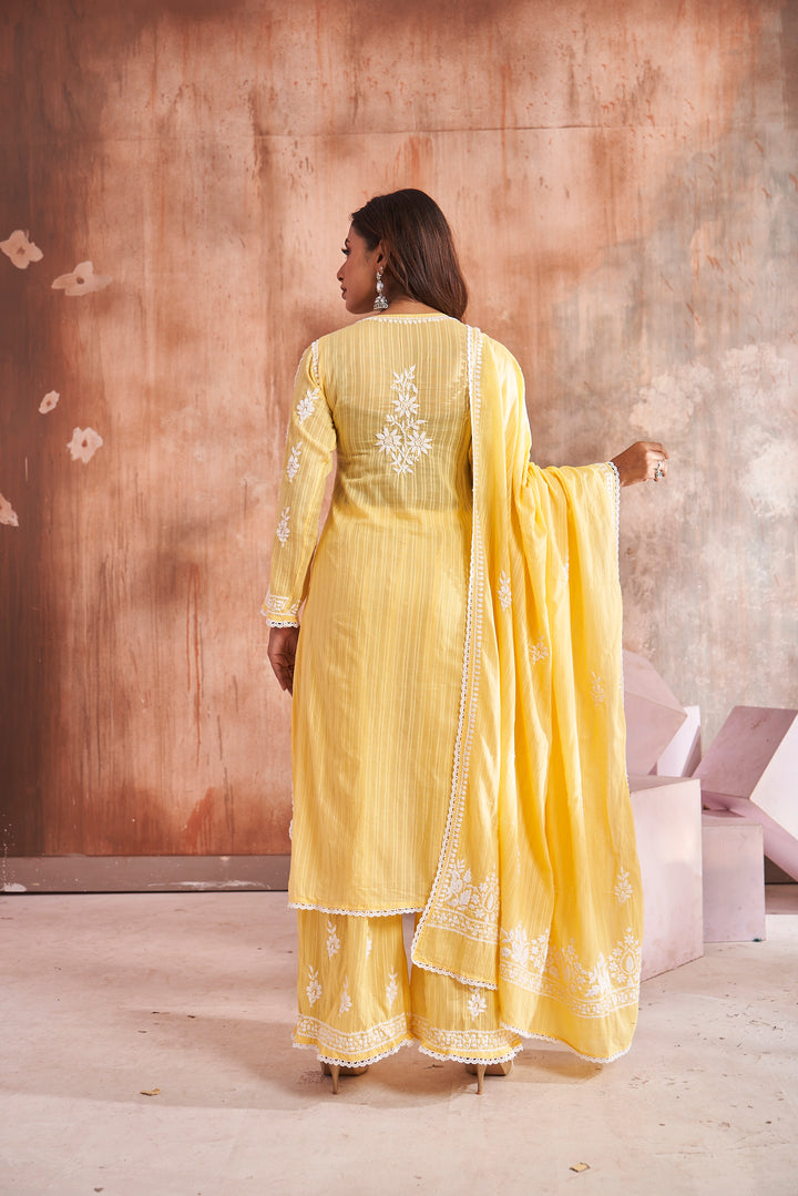 Izah Chikankari Cotton Palazzo Dupatta Set