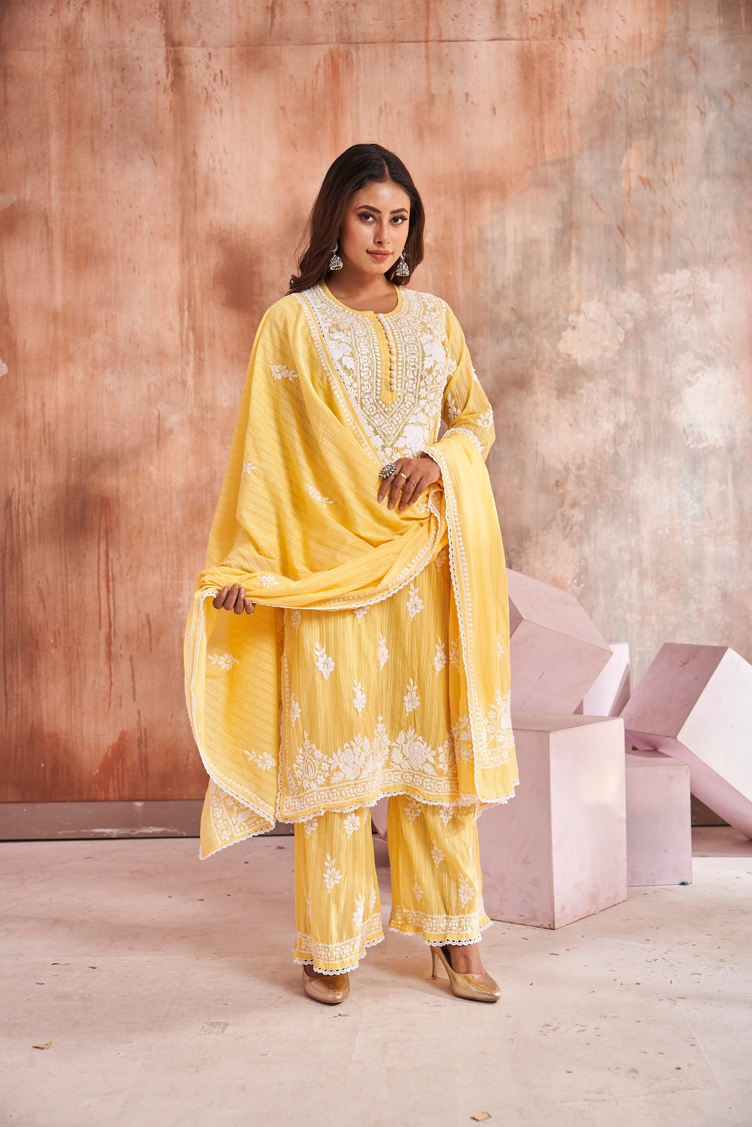 Izah Chikankari Cotton Palazzo Dupatta Set