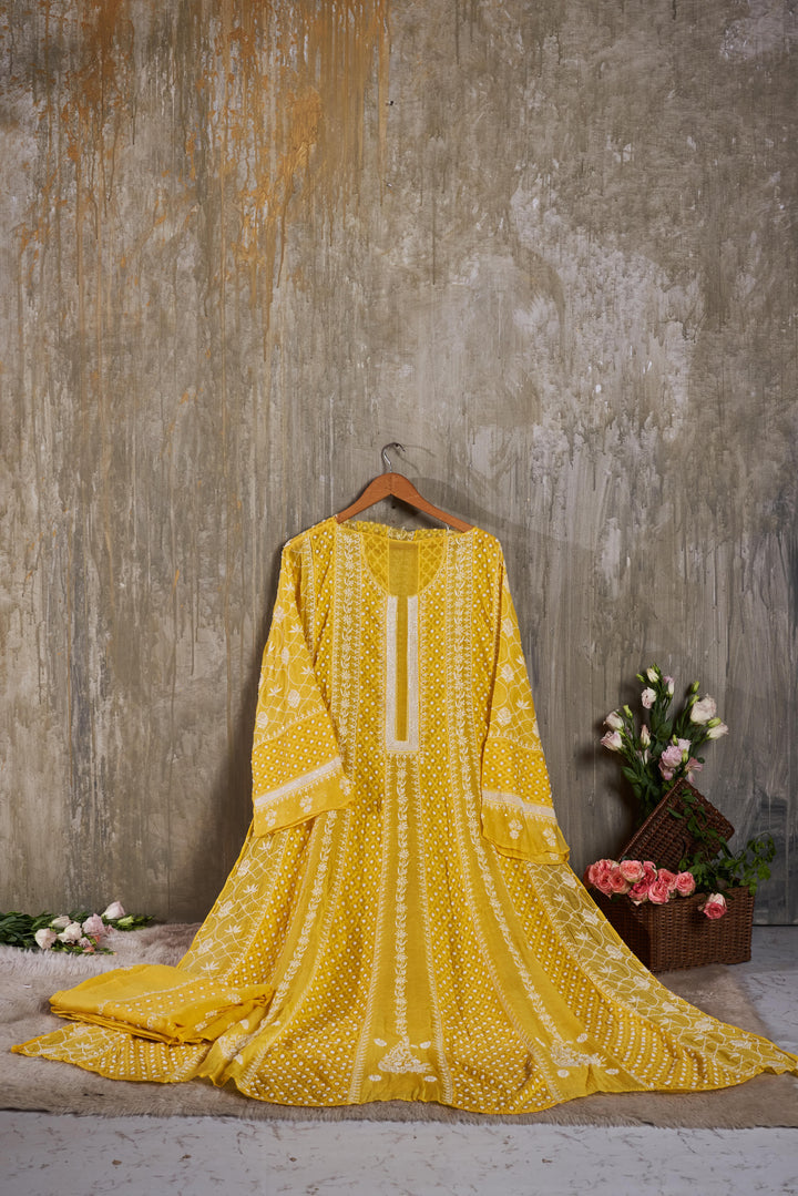 Unstitched Mul Chanderi Anarkali Set