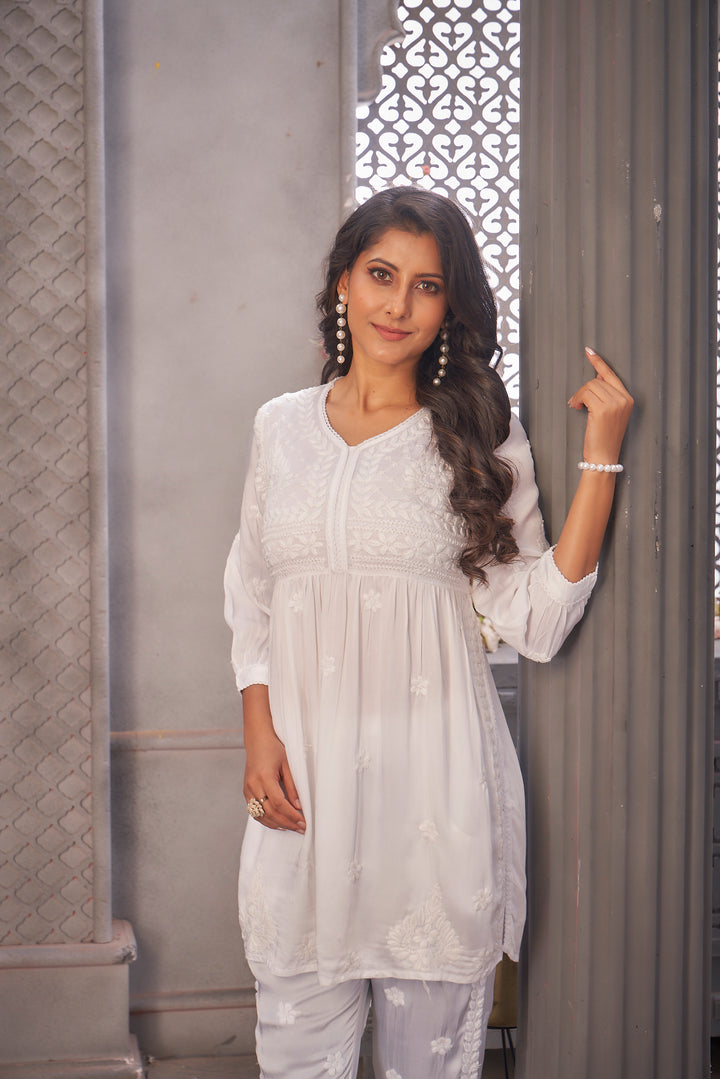 Meesha Modal Satin White Pant Set