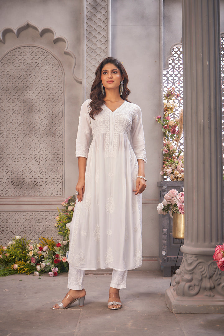 Naila Heavy Muzlin White Kurti