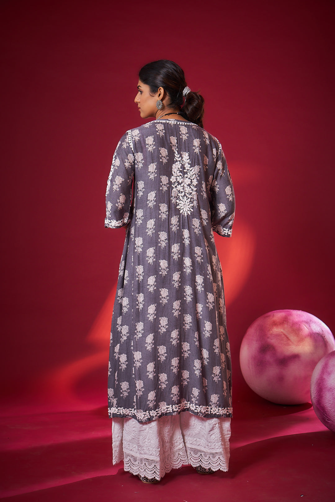 Ajiya Chikankari Muzlin Printed Long Dress