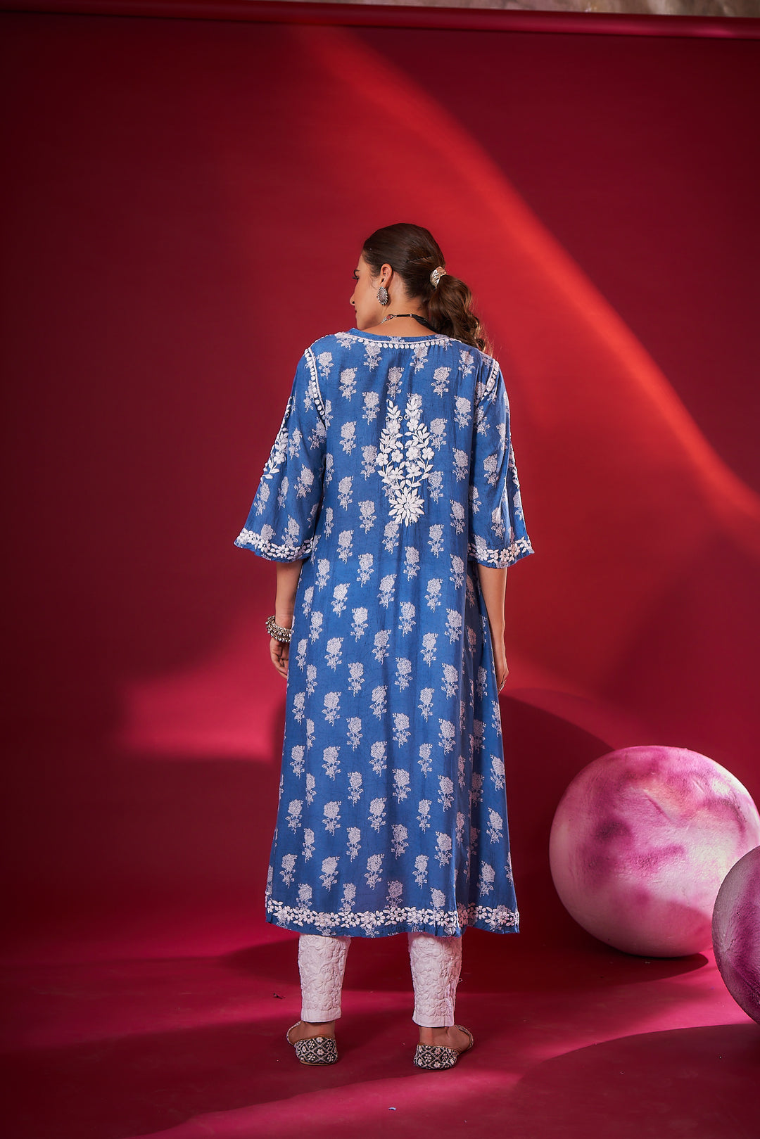 Ajiya Chikankari Muzlin Printed Long Dress