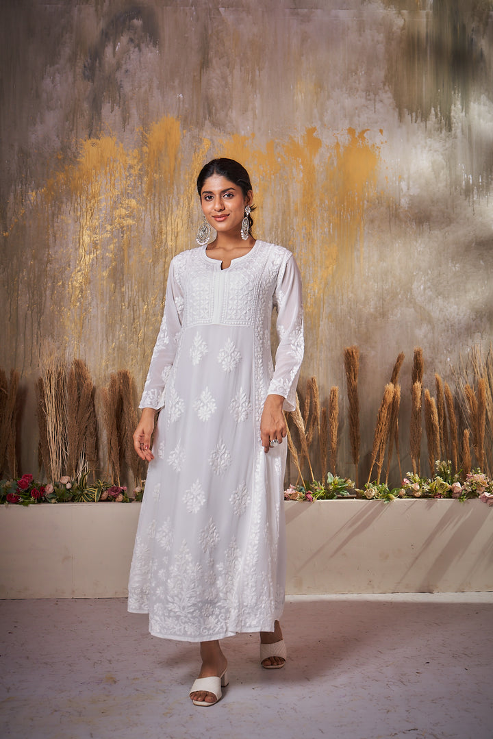 Hoor Chikankari Viscose White Align Dress