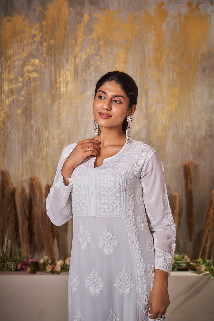 Hoor Chikankari Viscose White Align Dress