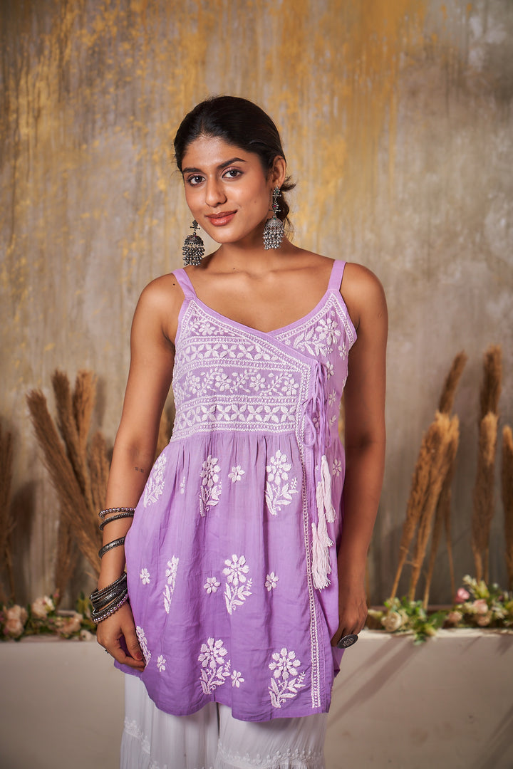 Khushi Chikankari Cotton Sleeveless Short Dress