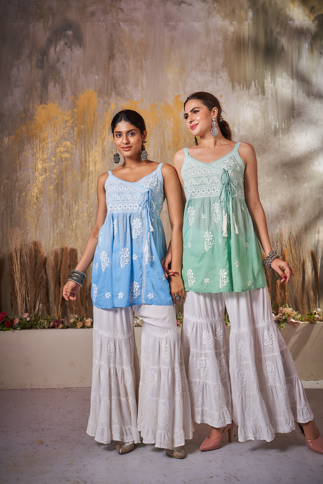 Khushi Chikankari Cotton Sleeveless Short Dress