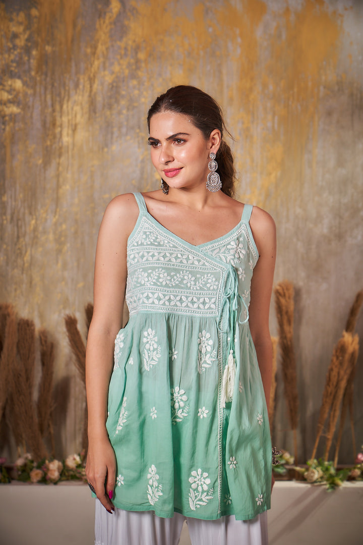 Khushi Chikankari Cotton Sleeveless Short Dress