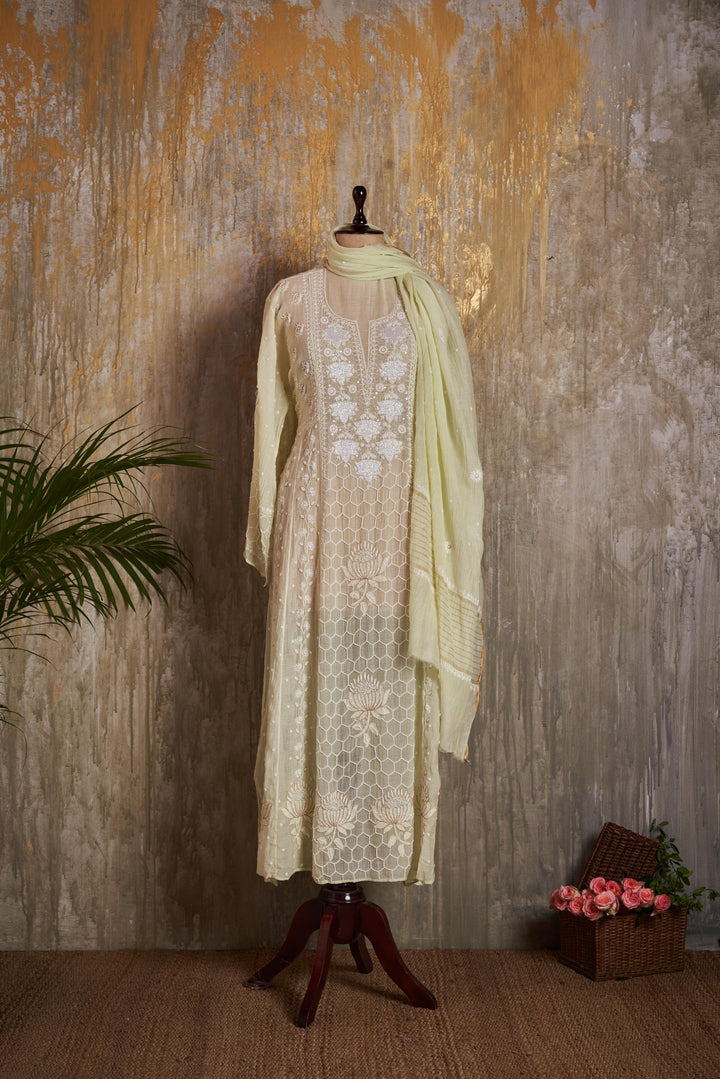 Unstitched Mul Chanderi Dress