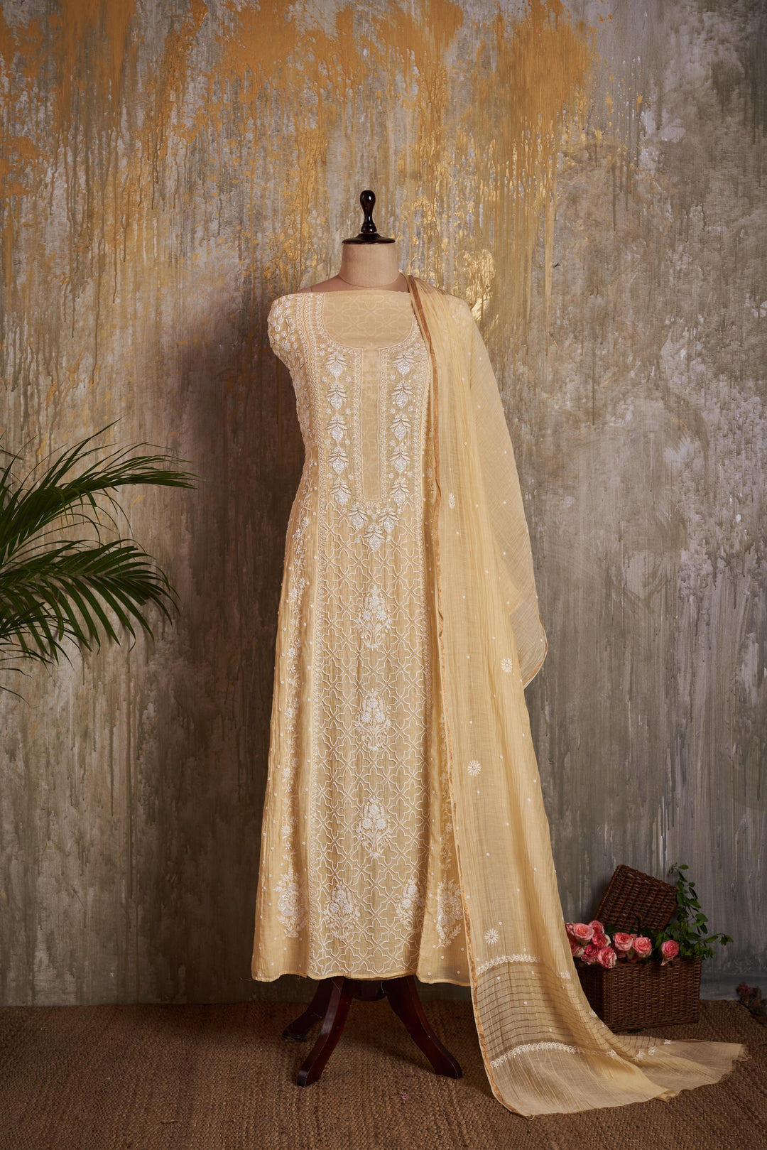 Unstitched Mul Chanderi Dress