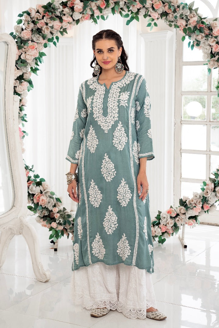 Kainat Chikankari Modal Satin Kurti