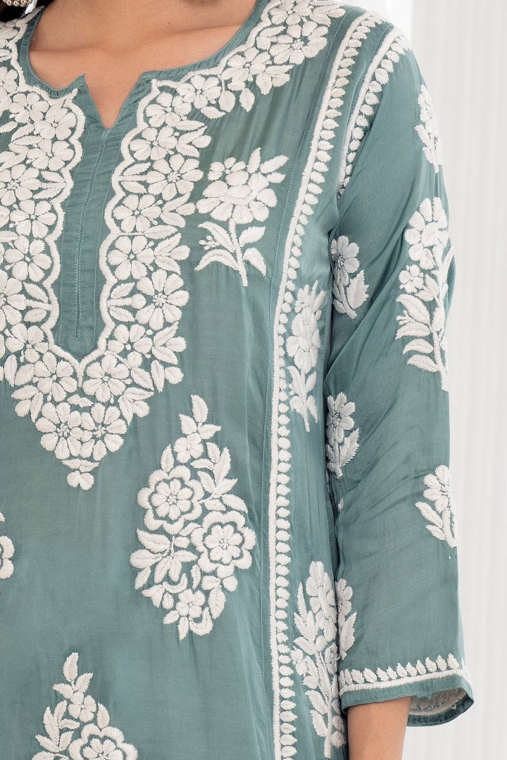 Kainat Chikankari Modal Satin Kurti