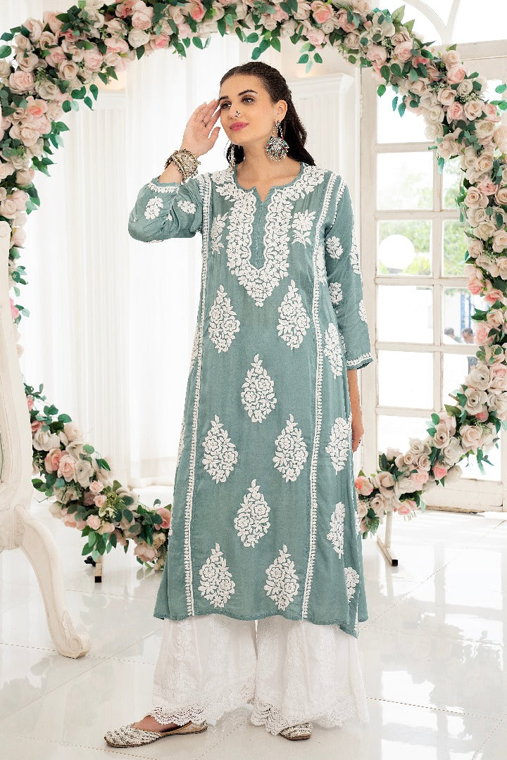 Kainat Chikankari Modal Satin Kurti