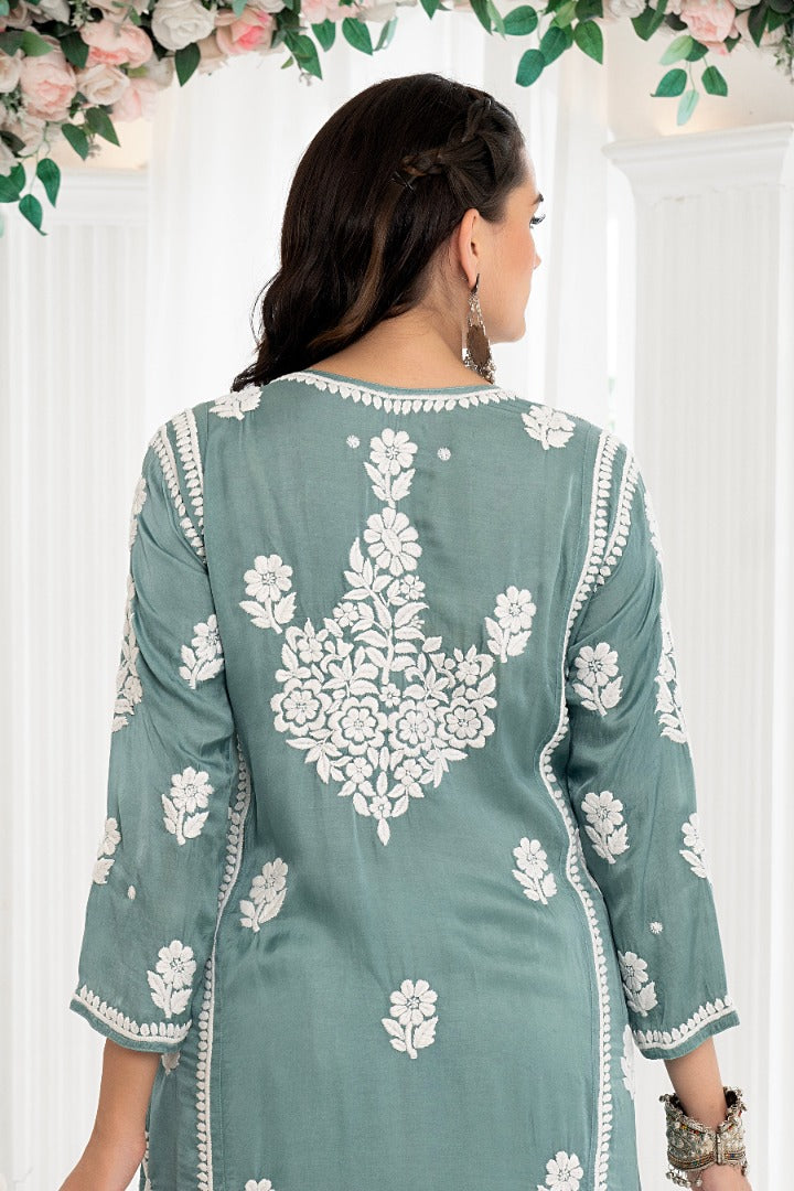 Kainat Chikankari Modal Satin Kurti