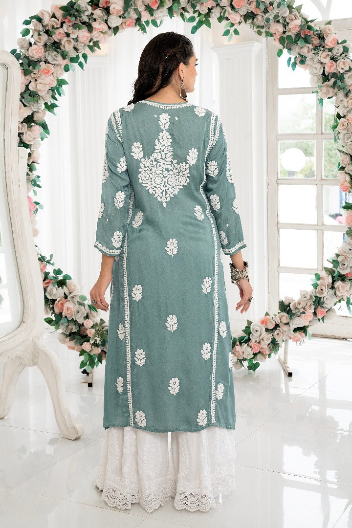 Kainat Chikankari Modal Satin Kurti