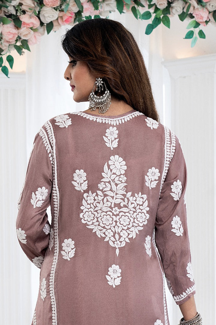 Kainat Chikankari Modal Satin Kurti