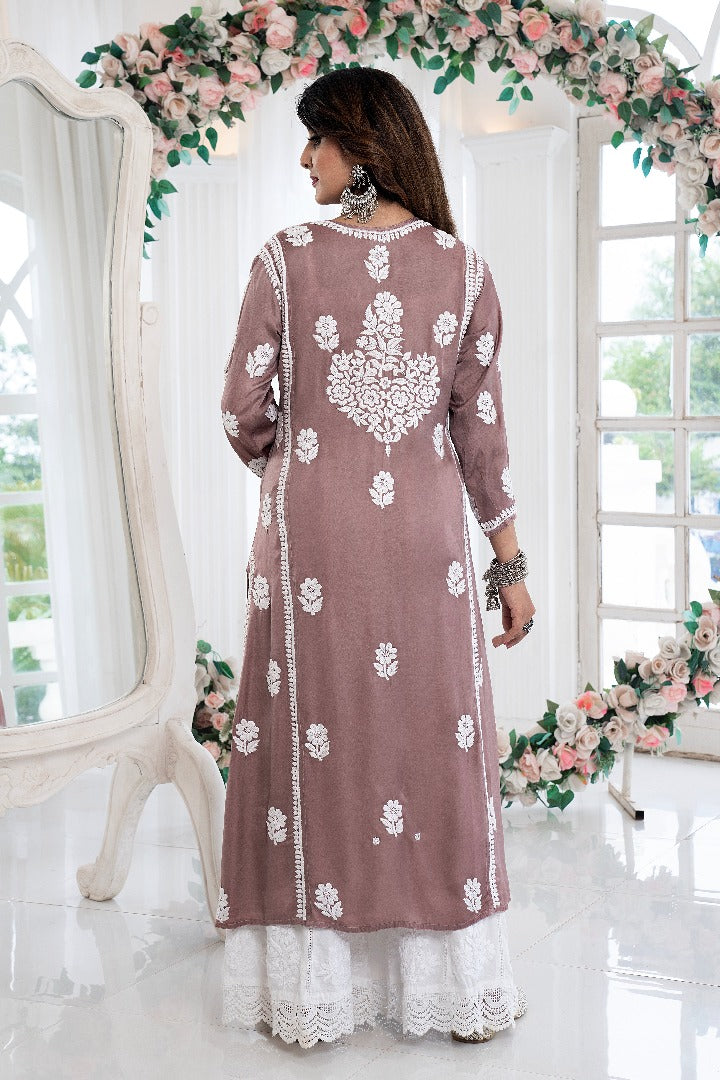 Kainat Chikankari Modal Satin Kurti