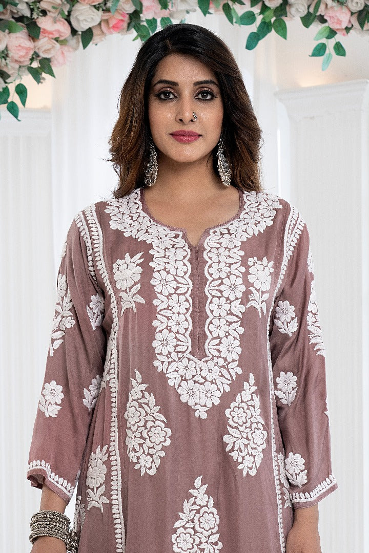 Kainat Chikankari Modal Satin Kurti