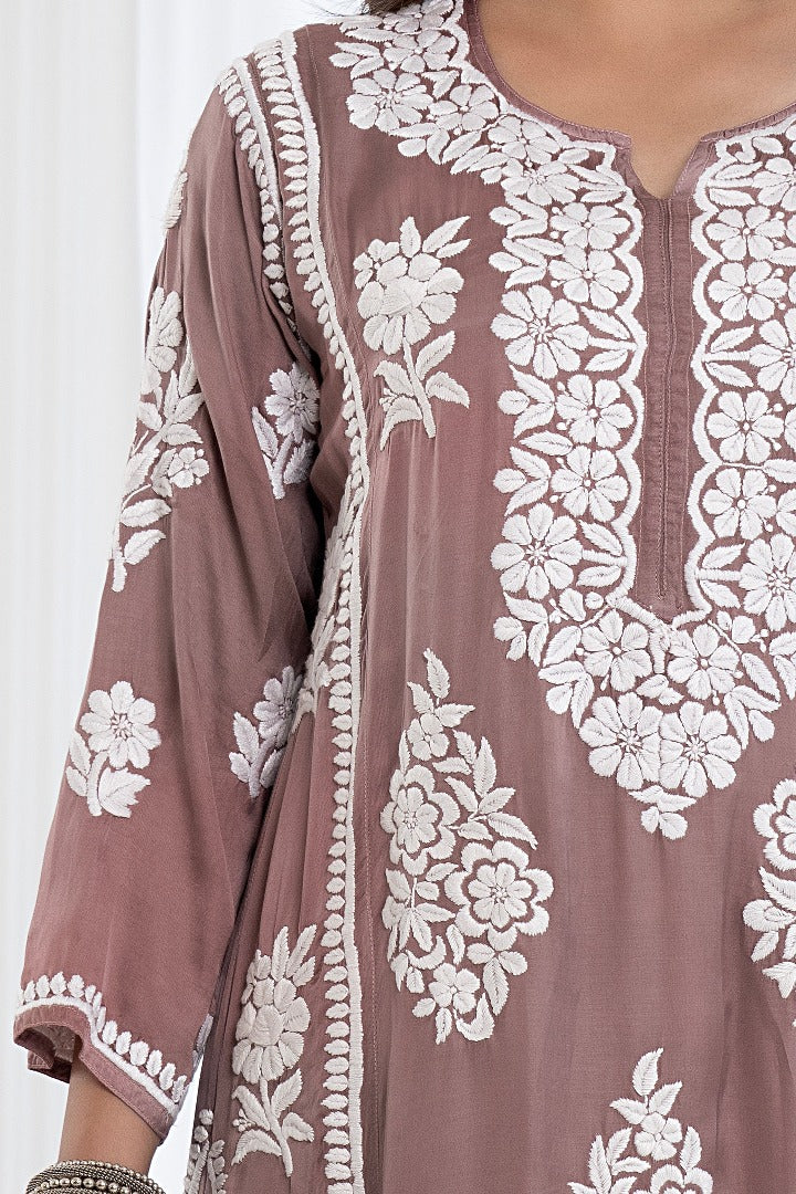 Kainat Chikankari Modal Satin Kurti