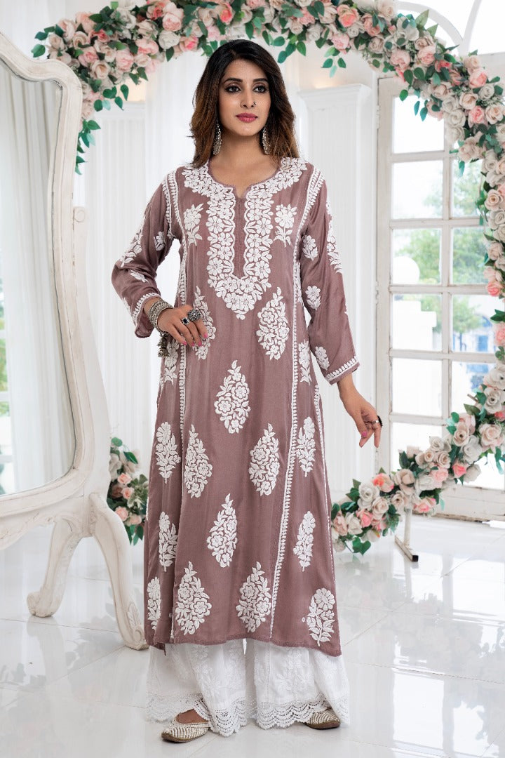 Kainat Chikankari Modal Satin Kurti