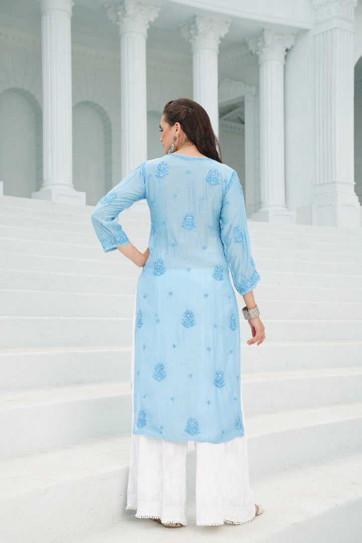 Eshaal  Chikankari Muzlin Pearl Work Kurti