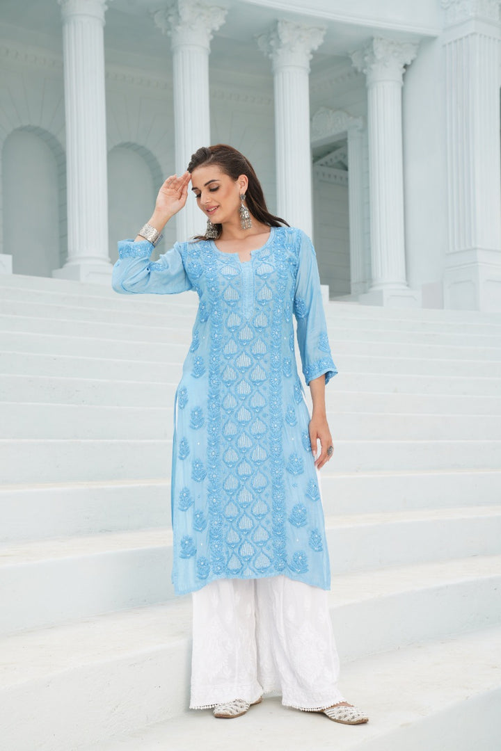 Eshaal  Chikankari Muzlin Pearl Work Kurti